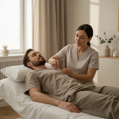 User using acupuncture therapy