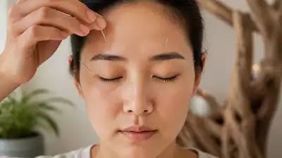 User practicing acupuncture for eye health