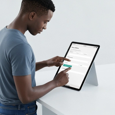 User submitting online form on tablet