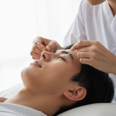 Eyes acupuncture therapy session with a focus on treatment