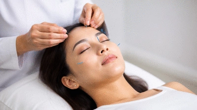 User engaging in acupuncture therapy focused on eye health