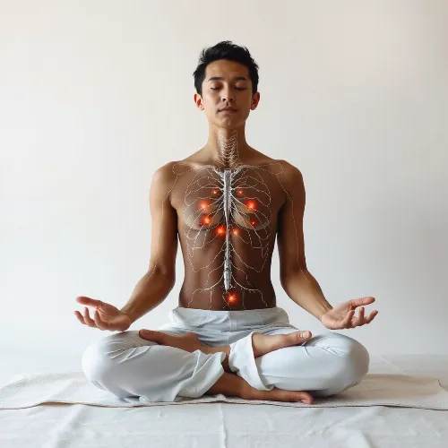Person meditiert und entspannt sich, symbolisiert ein ausgeglichenes Nervensystem durch Akupunktur